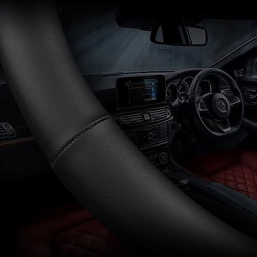 Carodi Leather car Steering Wheel Cover, Ultra-Thin, Comfortable, Non-Slip, Breathable, Universal 15 inches (Black) - color: Black-A