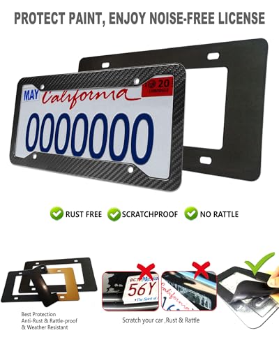 Aootf Carbon Fiber License Plate Frames- 100% Real Carbon Cloth Wrapped Stainless Steel Car Tag Holder, 2 Pack Wide Edge Black Covers with Anti Theft Screws Caps, 4 Hole - style: Wide Edge-4 Hole