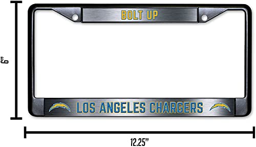 NFL Los Angeles Chargers Bolt Up Black Chrome License Plate Frame - 2-Screw Mount - color: Chargers
