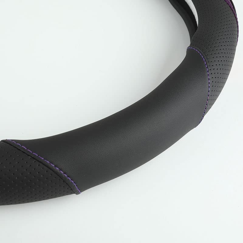 Car Steering Wheel Cover, Leather Steering Wheel Cover Purple Universal 14.5-15 Inch Microfiber Leather Anti-Slip Breathable Auto Steering Wheel Covers for Men Women (Black&Purple) - color: Purple