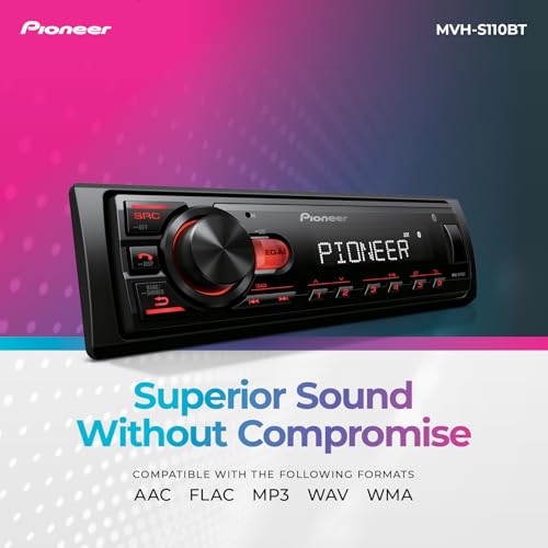 Pioneer MVH-S110BT 1-Din Digital Media Receiver Car Stereo – Bluetooth, USB Input, 50W x 4 Output, AM/FM Radio, iPhone & Android Compatible, Front & SW (Mono) RCA Output