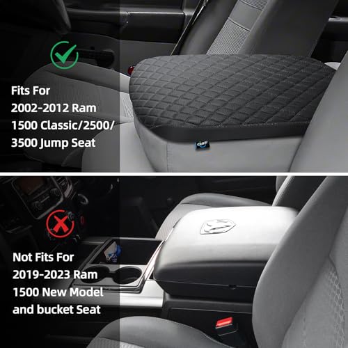 Center Console Cover Fit for 2002-2012 Ram 1500 2500 3500 Jump Seat Console, Comfortable Armrest Cover Protector Customized Car Accessories, Middle Console Cover - style: B: Jump Seat Console 2002-2012 Ram Black Leather
