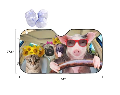 Car Windshield Sunshade Front Window Sunflower Pig Dog cat Drive Sun Visor Protector Foldable Shield Cover for Truck SUV - color: Black13