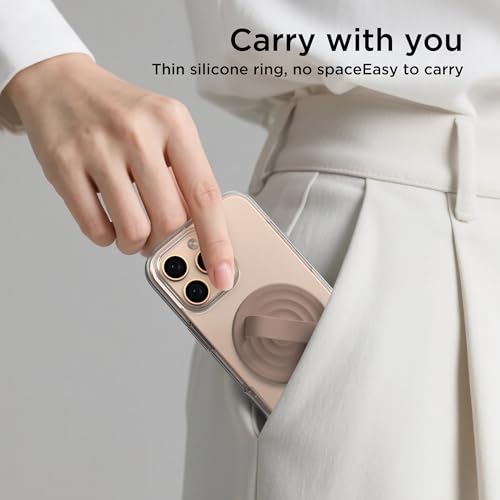 Magnetic Phone Grip Ring Holder, Liquid Silicone Magnet Cell Phone Grip Finger Loop, Compatible with Magsafe, Back of Phone for iPhone 17/16/15/14/13/12 Series, Light Brown - color: Light Brown