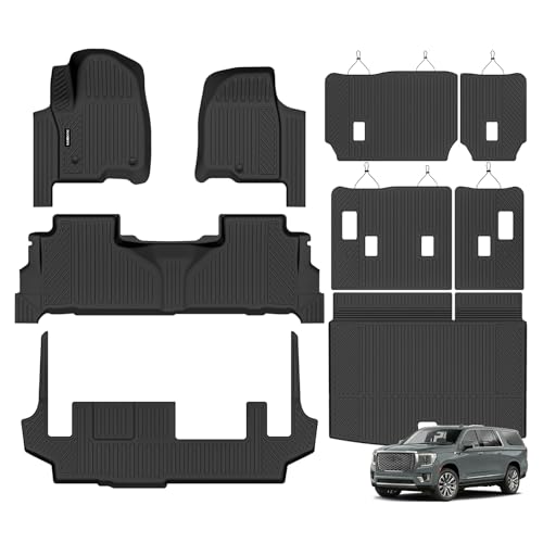 Naibeve Floor Mats for 2021-2025 2026 Chevrolet Suburban/GMC Yukon XL 8 Seats Bench Seats - All Weather for Suburban/Yukon XL Floor Mats & Trunk Mat & 2/3rd Row Backrest Mats - size: 17)suburban 8 Seats|2021-2026