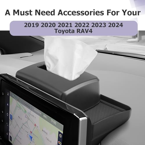 LUWU 2024 RAV 4 Dashboard Storage Tray Compatible with 2019-2022 2023 2024 2025 Toyota RAV 4 Accessories Center Console Display Box Hidden Tray Silicone Organizer Tray w/Tissue Box Behind Screen - color: 2019-2025 RAV 4 Dashboard Box w/Tissue Box