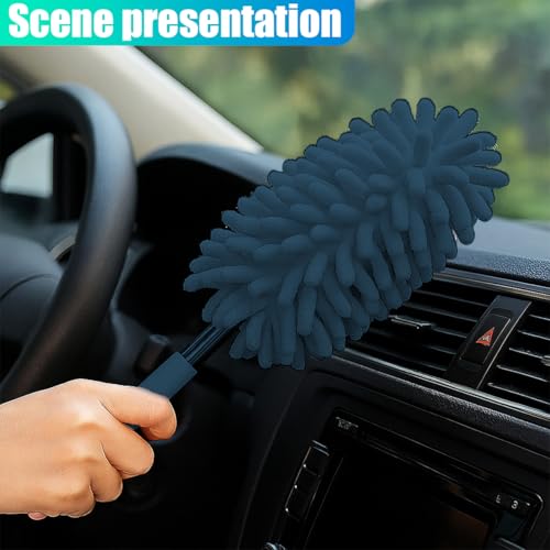 2PCS Car Interior Duster with Extension Pole – Washable Microfiber Dusters Detailing Brushes with Bendable Head, Long Handle Cleaning Duster Tool for Car Dash, Vents, Window, Furniture, Office (Blue) - color: Blue