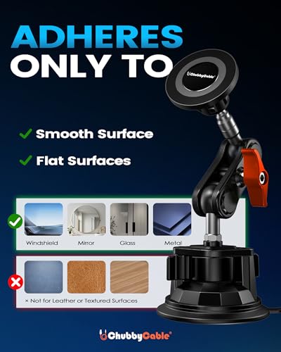 chubbycable ChubbyGrip Magnetic Car Phone Holder 360° Adjustable Car Phone Mount for Windshield, Ultra-Durable Metal Suction Cup Phone Mount for iPhone Samsung All Smartphone, Magnetic - color: ChubbyGrip Pro (Magnetic)-Orange