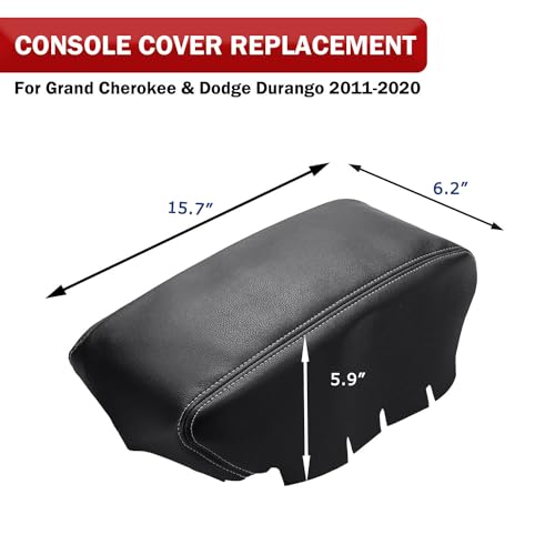 KBH Center Console Armrest Cover Upholstery for Jeep Grand Cherokee & Dodge Durango 2011-2020, Arm Rest Lid Replacement Cover, Vinyl Leather, Black-Gray Stitch - color: Black-Gray Stitch, size: Grand Cherokee & Dodge Durango 2011-2020