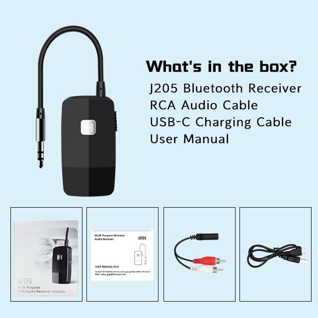 iDIGMALL Advanced Bluetooth 5.4 Receiver for Home Stereo, Wireless Audio Adapter for Wired Speaker Car Stereo Music Streaming with 3.5mm RCA Jack, 20 Hours Playtime, Easy to Slide ON/Off, Multi-Point - color: J205