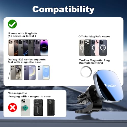 for MagSafe Car Mount with USB C Car Charger & Dual USB-C Car Power Adapter,Air Vent Dashboard Wireless Charger Phone Holder Mount for iPhone Air 17 Pro Max 16 15 14 13 12, Galaxy S25, Fast Charging
