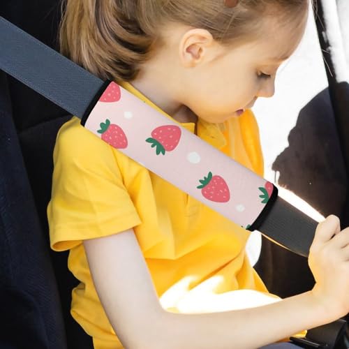Men's Car Belt Covers 2PCS Fashion Cushion Pad Car Shoulder Strap Harness Pad Cute Pink Strawberry Polka Dot - color: Color356