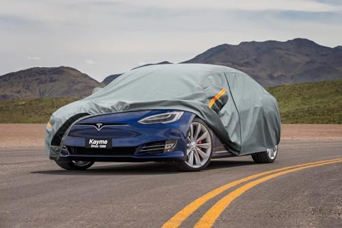 Kayme Heavy Duty Car Cover Waterproof All Weather, Custom Fit for Tesla Model S, Outdoor Full Exterior Cover with Charging Port and Breathable Ventilation Mesh, Sun and Rain Protection. - size: Custom Fit Tesla Model S-1