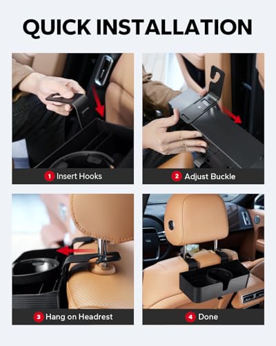 Amazicha Car Headrest Backseat Organizer with Hooks, 3 in 1 Seat Back Organizer Headrest with 3.7inch Cup Holder for Car Backseat Travel Accessories, 2PCS