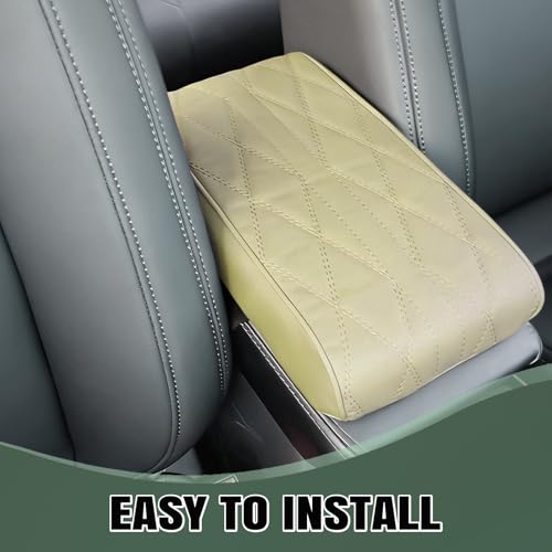 1 PCS Car Armrest Box Booster Pad, Leather 3D Texture Anti-Scratch Protective Cover, Memory Foam Leather Relieve Elbow Pressure Cushion, Universal for SUV, Truck, RV and More (Beige) - color: Beige