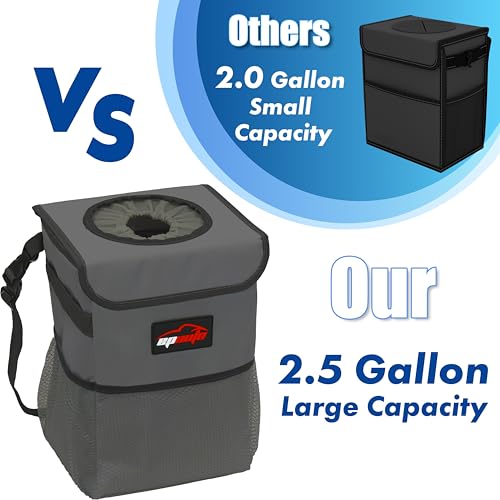 EPAuto Waterproof Car Trash Can with Lid and Storage Pockets, 2.5 Gallon Leakproof, Dark Gray - color: Dark Grey