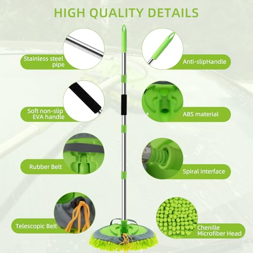 62" Car Wash Brush Kit Mitt Mop Sponge with Long Handle, Chenille Microfiber Car Cleaning Brush Kit, Windshield Window Squeegee, Car Care Kit of Scratch-Free Replacement for Cleaning Car, RV, Truck - size: 7 Pack