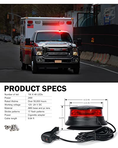 Xprite LED Rotating Beacon Light, 4.5Inch Super Bright Forklift Strobe Lights w/Magnetic Base for 12-24V Construction Truck Patrol Car Tractor Golf Carts-Red - color: Red