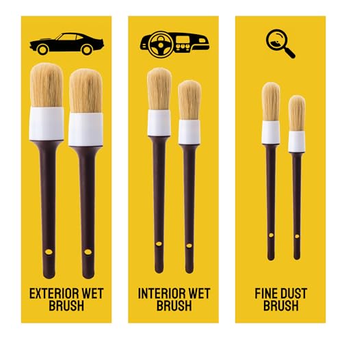 Detail Dudes Soft Boar Hair Car Detailing Brush Set - 6-Pack - Scratch-Free Soft Bristle Cleaning Brushes - Reaches Tight Spots & Interior Car Cleaning Kit - Ergonomic & Durable Detailing Supplies - size: 6 Pack(Advanced)