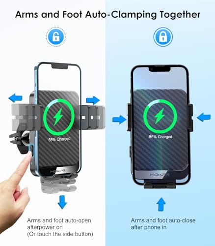Wireless Car Charger, MOKPR 15W Fast Charging Auto-Clamping Car Charger Phone Mount Air Vent Cell Phone Holder Compatible iPhone 16/15/14/13/13 Pro/12 pro/12/11, Samsung Galaxy S23/S22/S21/S20, etc - color: Black