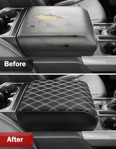 KBH Center Console Armrest Cover for 2021-2026 Ford F150, Middle Console Lid Protector, Arm Rest Box Cushion, Anti-Scratch, Black-Gray Stitch (Fits Bucket Seat Console Only) - size: Bucket Seat, 21-26 F150, Gray Stitch