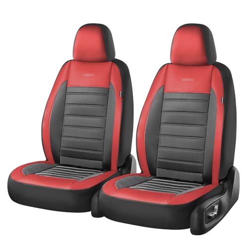 Coverado Car Seat Covers Front Seats, Luxury Leather Car Seat Covers, Automotive Mesh Seat Covers 2 Pack, Airbag-Compatible, Black Red Seat Covers for SUV Sedan Truck - color: Red&Black, size: Frontpair
