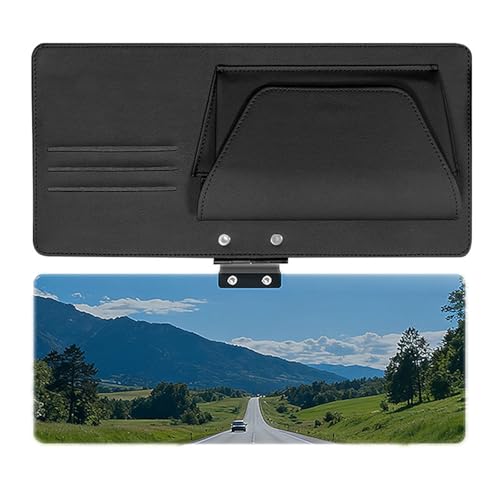 Sun Visor Extender for Car, Polarized UV400 Car Visor Sun Blocker, Adjustable Clip On Visor Extension with Sunglasses Holder & Card Slots, Leather Storage Holder for Universal Cars, Black