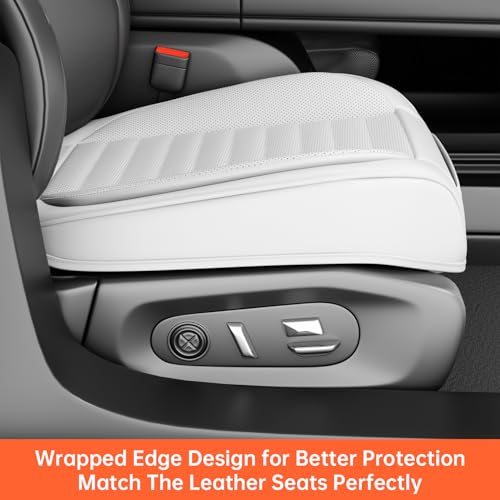 2 Pack Car Bottom Seat Covers, Luxury Leather Front Seat Covers, Breathable and Waterproof Automotive Bottom Seat Covers, Universal Anti-Slip Seat Covers Fit for Most Vehicles (White-2 PCS) - color: Bright white-2 PCS