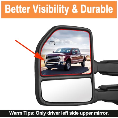 Senzeal Driver Side Heated Upper Mirror Glass Replacement for Ford F150 2015-2020 Ford F250 F350 F450 F550 2017-2022 Tow Mirror FL3Z17K707R (Left Side) - size: Driver Upper Side (Left)