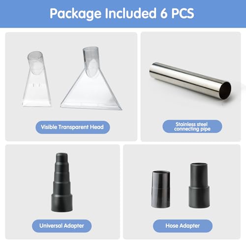 Universal Clear Vacuum Extraction Accessory with 1-1/4“,1-7/8” and 2-1/2” Adapter,Compatible with All Shop Vac Extractor,Wet Dry Vacuum Cleaner Attachments for Upholstery,Carpet Cleaning,Car Detailing - size: Large+small