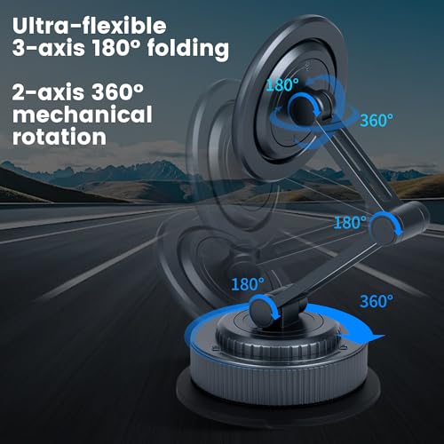 PIEPIE Magnetic Car Phone Holder Mount Heavy Duty Metal Dash/Windshield Large Suction Cup for Non-Smooth Leather/Plastic Surfaces, 360° Adjustable Phone Stand for iPhone Android Truck Car Accessories