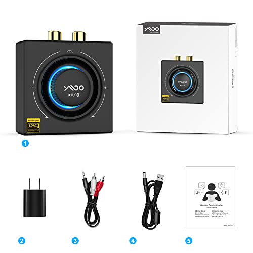 YMOO B06T3+ LDAC Bluetooth Receiver for Home Stereo Music Streaming with Knob Control, HiFi Wireless Audio Adapter w/aptX HD Low Latency, RCA 3.5mm Jack Aux Bluetooth Audio Receiver - color: blue