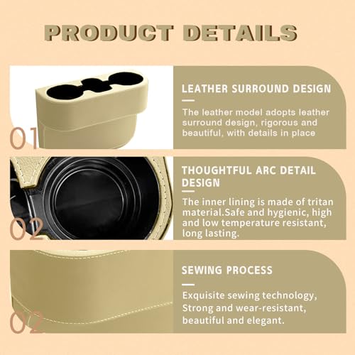 Car Cup Holder, PU Leather Auto Front Seat Organizer, Multifunctional Cup Drink Holders, Gap Filler Storage Box Coin Bucket Console Side Pocket Cell Mobile Phone Holder (Beige) - color: Beige