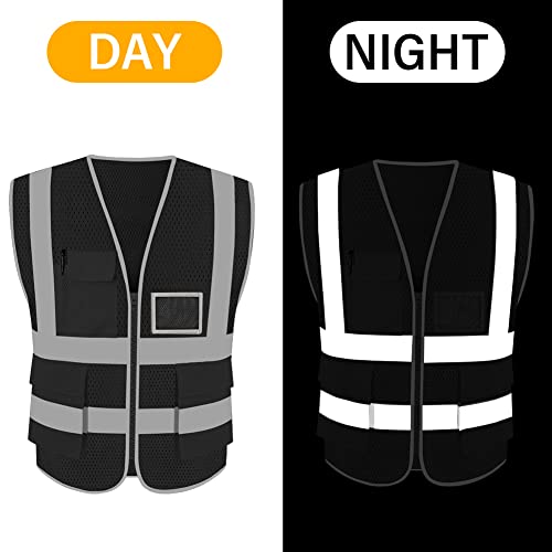 HYCOPROT High Visibility Mesh Safety Reflective Vest with Pockets and Zipper, Meets ANSI/ISEA Standards - color: Black, size: X-Large