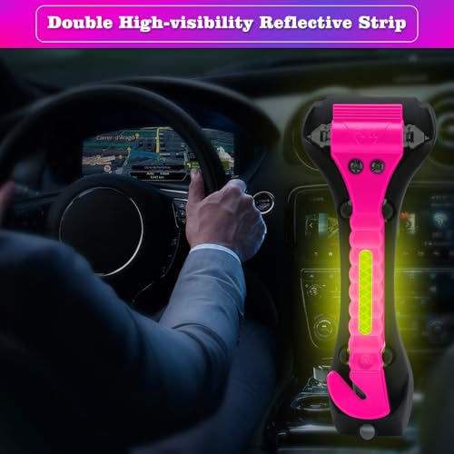 THINKWORK Pink Car Window Breaker, Glass Breaker, Window Breaker Seatbelt Cutter, 2-in-1 Car Safety Hammer with One Second Emergency Glass Hammer, Safety Emergency Car Escape Tool for Car, Office - color: New Pink