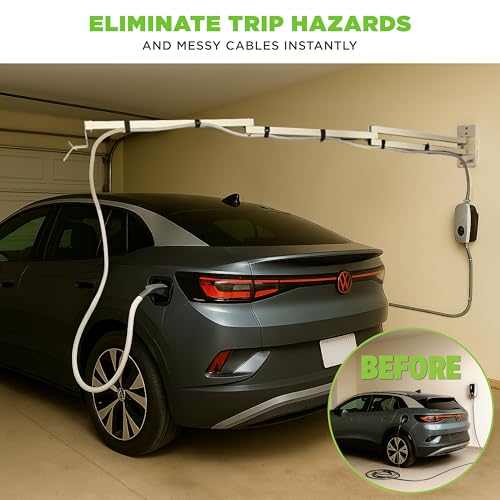 EV Charging Cable Holder - Extendable Arm Wall Mount for Electric Vehicle Charging Equipment - EV Charging Cable Organizer - EV Cable Holder - Made in USA - Black - 9-1/4' - No Holster - color: Black, size: 9 1/4' Length