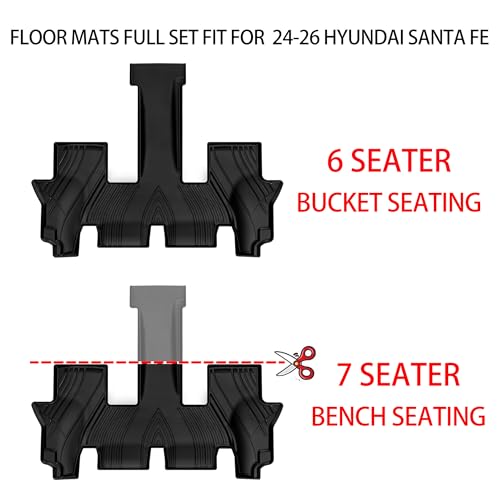 OEDRO Floor Mats & Trunk Cargo Mat with Backrest Mat Fit for 2024 2025 2026 Hyundai Santa Fe 6/7 Seats Gas and Hybrid, TPE All Weather Custom Fit Floor Liners, Car Mats Full Set Accessories, Black - style: 24-26 Santa Fe Gas & Hybrid Full Mats Set with Ba