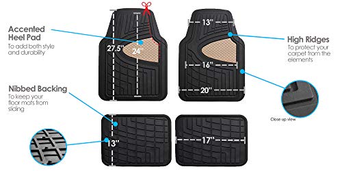 FH Group Premium Liners Tall Channel Trimmable All Weather Rubber Full Set Car Floor Mats (Beige) w. Trimmable All-Season Cargo Liner (Black) - Universal Fit for Cars Trucks and SUVs - color: Beige, style: With Cargo Mats