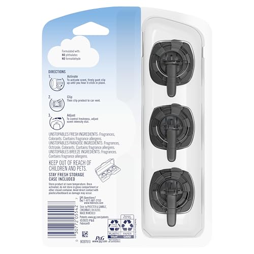 Febreze Car Air Freshener Odor-Fighting Car Vent Clip, Unstopables Variety Pack, 3-Count Pack of 3