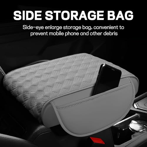Car Armrest Cushion, 12.2"×8.3" Leather Auto Memory Foam Center Console Pad with Storage Pocket, Waterproof & Anti-Scratch Elbow Pillow Armrest Seat Box Protector, Universal Fit (Gray) - color: Gray