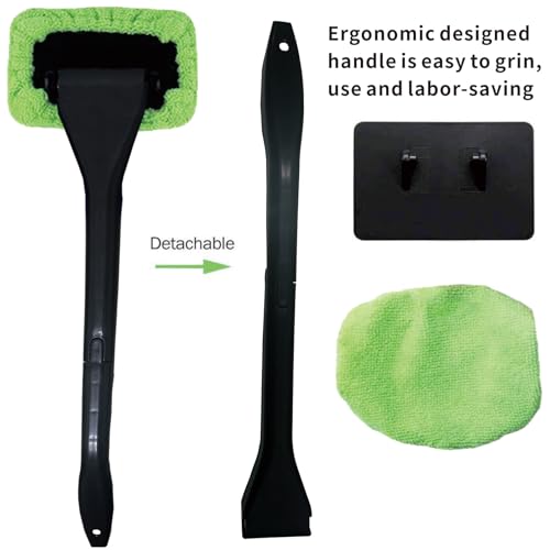 8pcs Car Windshield Cleaning Tool, Windshield Cleaner with with 5 Little Microfiber Pads That can be Washed/reused, Window Cleaner Tool, for Auto Glass Wiper (Green 01) - color: green 01