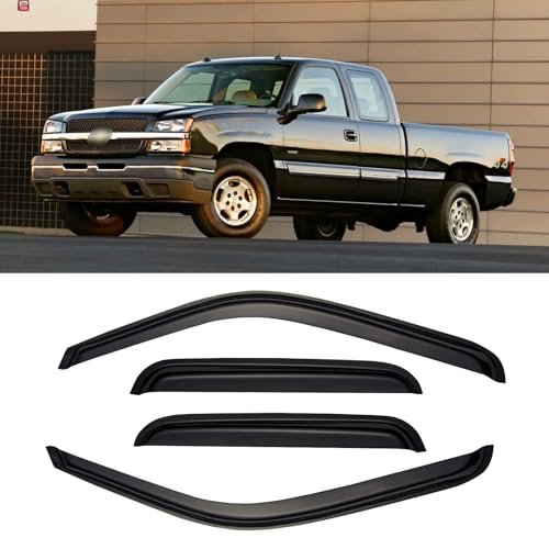 Window Visors for 1999-2006 Chevy Silverado & GMC Sierra 1500/2500 / 3500 HD, Rain Guards Shields Vent Deflector Shade Dark Smoke 2007 Classic for Extended Cab, Tape-On, 4PCS - style: For 1999-2007 | Silverado/ Sierra | Extended Cab | Out-Channel
