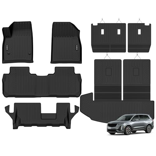 Naibeve Floor Mats for Cadillac XT6 2020-2025 2026 7 Seats (2nd Row Bench Seats) - All Weather for Cadillac XT6 Floor Mats & Cargo Mat with Backrest Mat & 2nd Row Backrest Mats Interior Accessories - size: 20)XT6 7 Seats Set|2020-2026