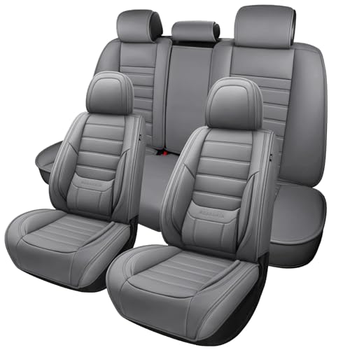 MINGBRON Leather Car Seat Covers,Car Seat Covers Full Set,Automotive Seat Covers 5 Seats,Fit for Most Cars SUV and Most Sedans Grey - color: Grey 2, size: Full Set