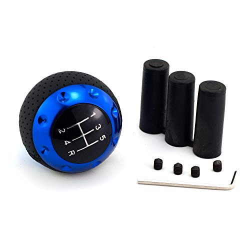 5 Speed Gear Shifter Knob, Leather Covered Aluminum Manual Car Stick Shift Handle Fit Most MT Transmissions, Blue - color: Blue