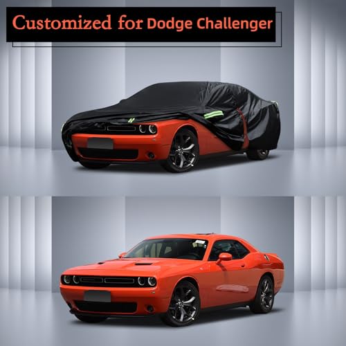 Car Cover Custom Fit for Dodge Challenger 2008-2025, Waterproof All Weather for Automobiles Full Exterior Cover Rain Sun Snow Protector with Door Zipper - size: Custom Fit for Dodge Challenger