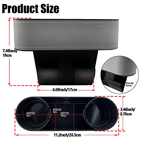 Car Cup Holder Expander Organizer,Multifunctional Cup Drink Holders with PU Leather Cover,Side Insert Center Console Seat Gap Filler Storage Box for Mug Bottle CellPhones Coffee Coasters Cards - color: Thin Grey