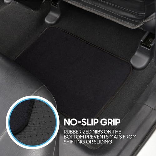 BDK Premium 4PC Set of Carpet Car Floor Mats with Vinyl Safety Heel Pad for Car, Truck, SUV, Coupe Sedan, Black (MT-100-BK) - color: Black