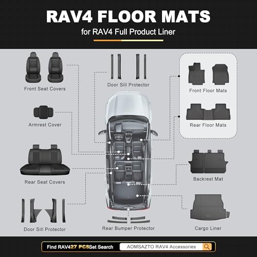RAV4 Floor Mats AOMSAZTO Floor Liners Fit for Toyota RAV4 2019-2025 (Not Fit Hybrid): All Weather Automotive Floor Mats - 1st & 2nd Row Full Set Rubber Floor Liners - Anti Skid Car Mats - style: 2019-2025 | For Toyota Rav4 Floor Mats