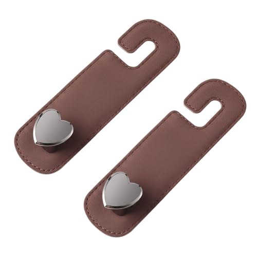 2PCS Car Seat Headrest Hook, Cute Heart Vehicle Backseat Purse Bag Hanger Organizer, Auto Seat Back Storage Holder for Groceries Coats Umbrellas, Universal for Vehicles (Brown)